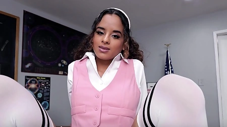 Pigtailed college girl Isabella Jules gets banged in the classroom